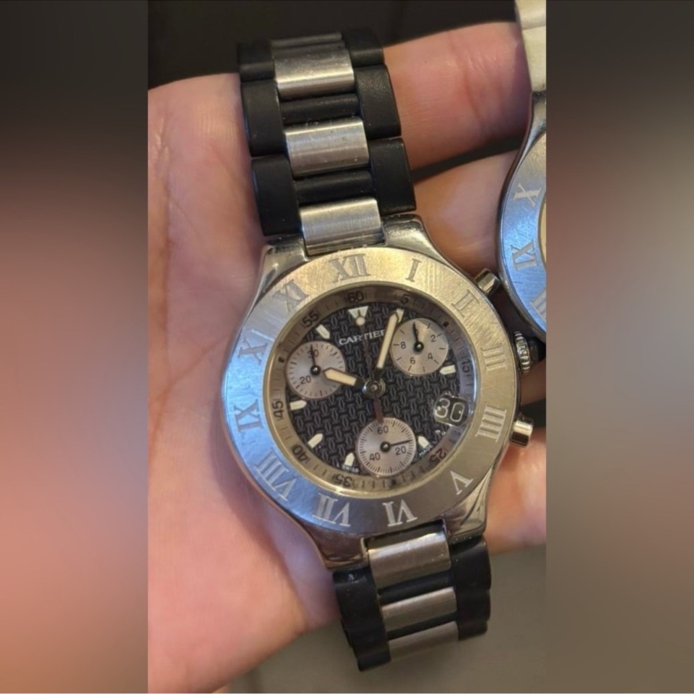 Cartier Two-Tone Black and Silver Chronograph Watch